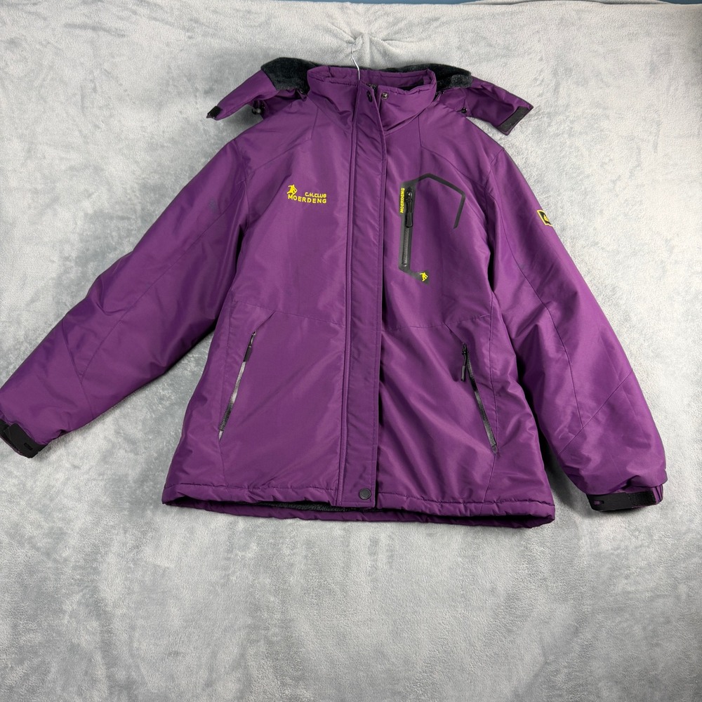 Moerdeng Womens Large Purple Ski Jacket Waterproof Hooded Fleece Lined Gorpcore